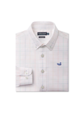 White button down with green, pink, blue lines