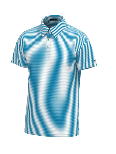 bright blue and white stripe polo