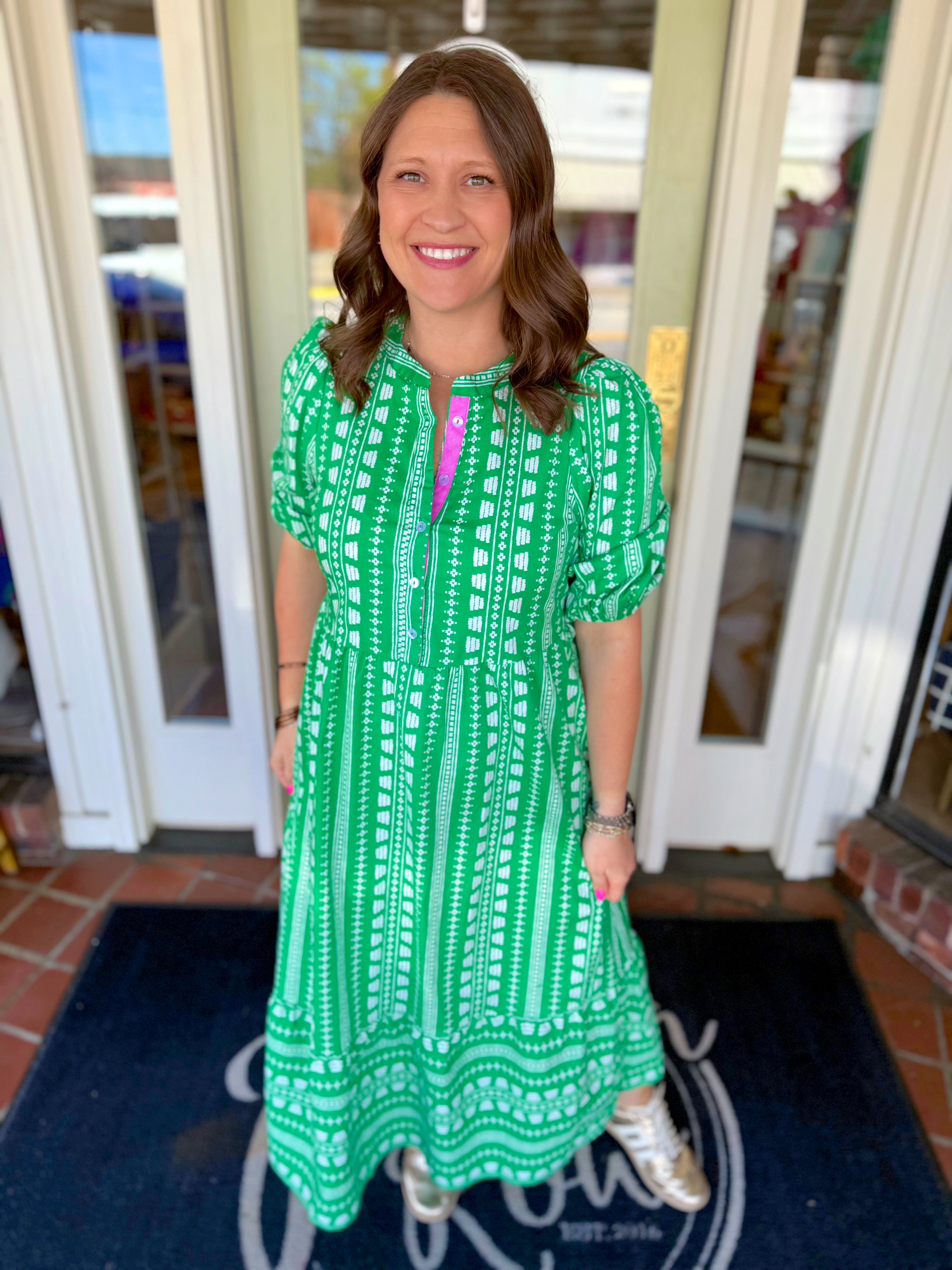 Green patterned midi dress by Mary Square 