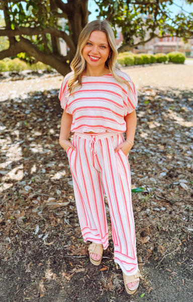 Stripe bubble hem cropped top 